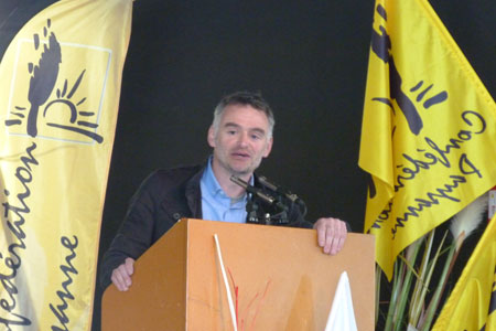 Laurent Pinatel, porte-parole de la Confédération paysanne, lors du congrès du syndicat - A.Delest/GFA