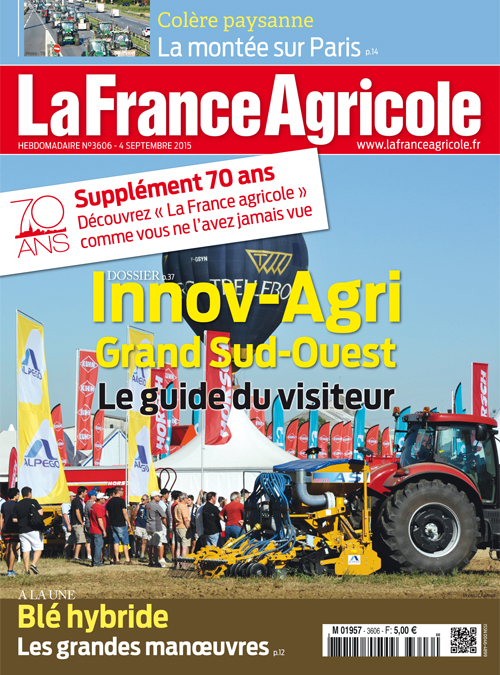 Couverture de La France Agricole du 4 septembre 2015 (n° 3606).
