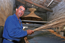 André Calba récolte et façonne les « sagnes », pour en faire des paillassons, destinés à servir de brise-vent. Photo : A. Valois