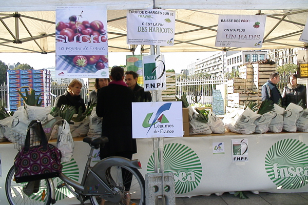 Fruits et légumes/Crise: «marché solidaire» de producteurs à la Bastille à Paris
